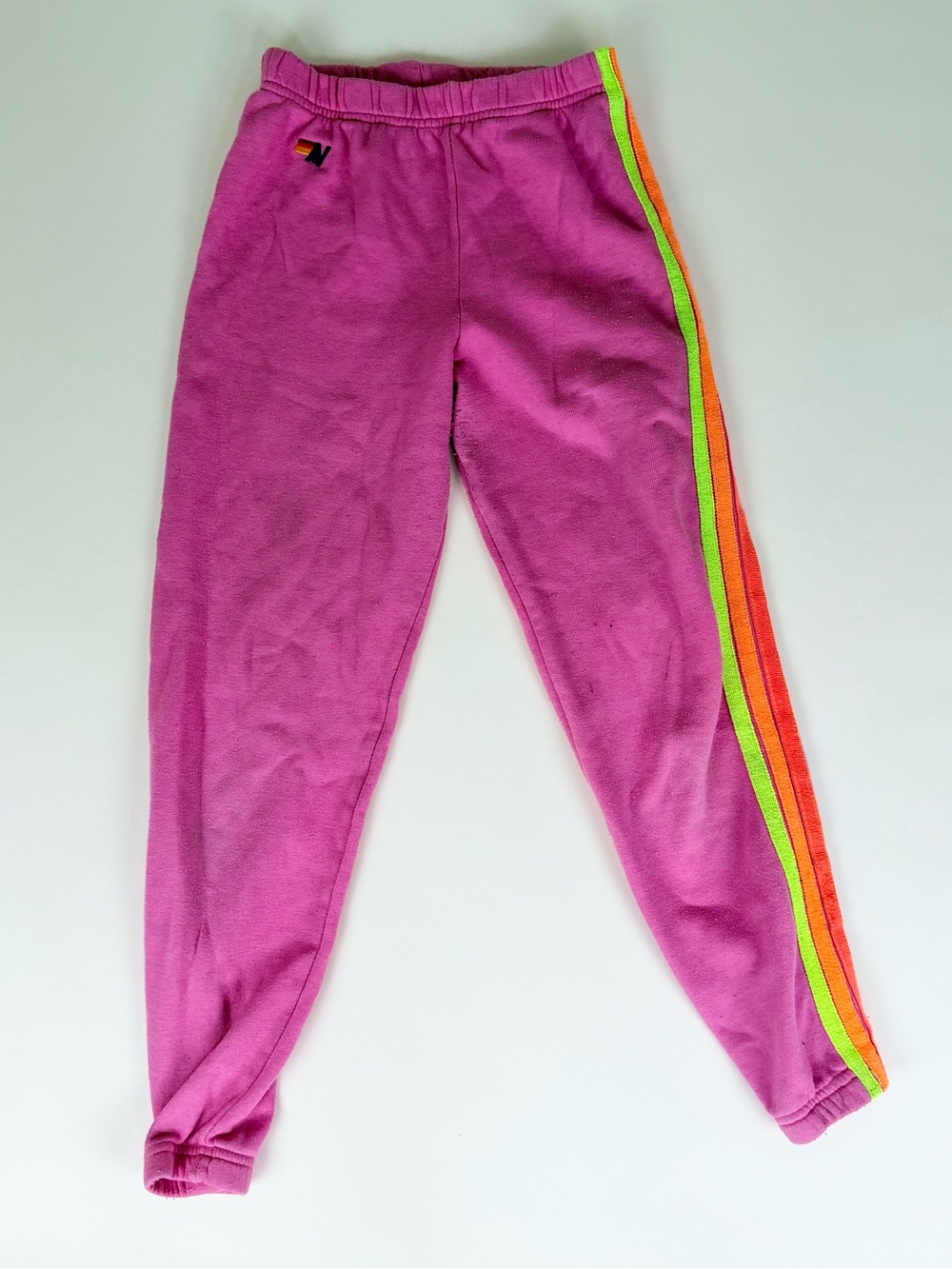 Aviator Nation Kids Pink Jogger Sweatpants with Neon Side Stripes